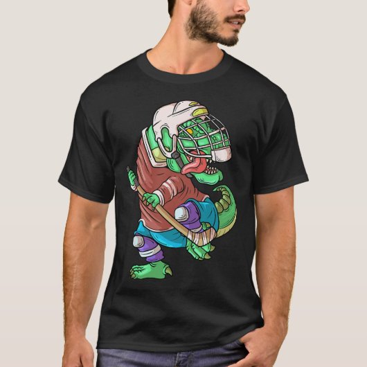 Hockeysaurus Kinder T-Rex Dinosaur mit Eishockeysc T-Shirt (Vorderseite)