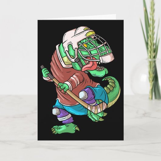 Hockeysaurus Kinder T-Rex Dinosaurier mit Eishocke Karte (Vorderseite)