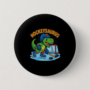 Hockeysaurus Lustiger Dinosaurier Eishockey Kinder Button