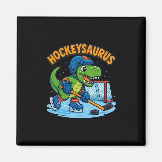 Hockeysaurus Lustiger Dinosaurier Eishockey Kinder Magnet (Vorne)