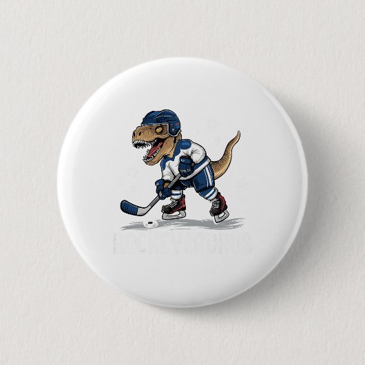 Hockeysaurus Lustiger Dinosaurier Hockey Kinder Ho Button (Vorderseite)