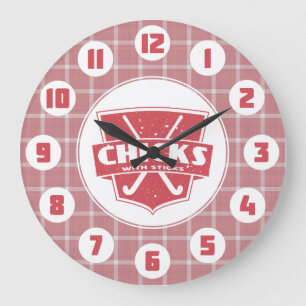 Hockeyschläger mit Sticks Große Wanduhr