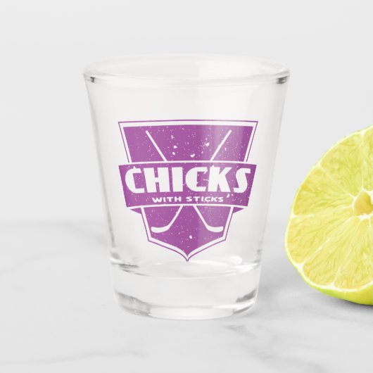 Hockeyschläger mit Sticks Schnapsglas (Vorderseite)