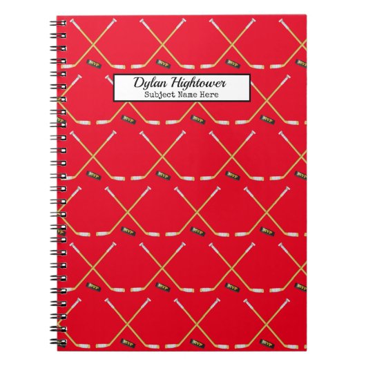 Hockeyschläger| MVP Puck Pattern Roter Name| Gegen Notizblock (Vorderseite)