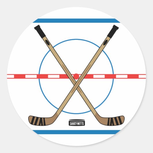 Hockeyschläger und Mitteleihockey 3" (Set von 6 Ja Runder Aufkleber (Vorderseite)