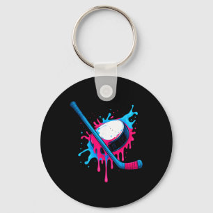 Hockeyschläger und Puck Eiscreme Drip Jungen T-Shi Schlüsselanhänger