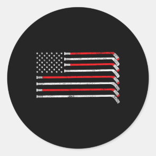 Hockeyschläger USA-Flagge verblasster Hockeyspiele Runder Aufkleber