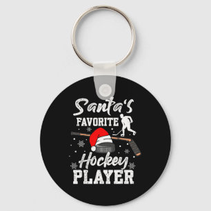 Hockeyspieler auf Santas guter Liste Weihnachts Sp Schlüsselanhänger