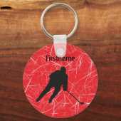 Hockeyspieler aus Rotem Silhouette Schlüsselanhänger (Vorderseite)