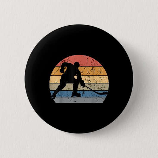 Hockeyspieler Retro Vintage Sweeper Torwart Button (Vorderseite)