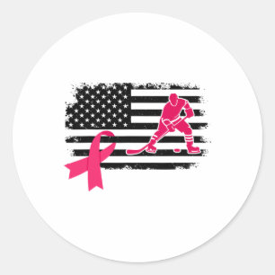 Hockeyspieler rosa Band USA-Flagge Brustkrebs A Runder Aufkleber