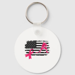 Hockeyspieler rosa Band USA-Flagge Brustkrebs A Schlüsselanhänger