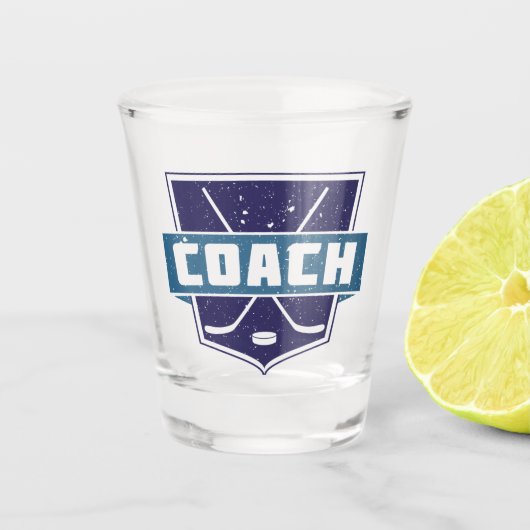 Hockeytrainer, Schild, Blau, Schnapsglas (Vorderseite)