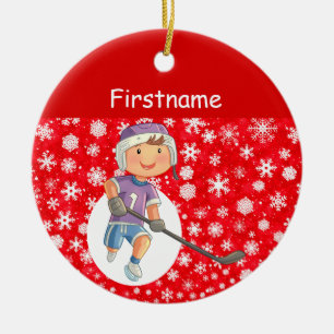 Hockeyverzierung für Junge - Roter Weißschnee Keramik Ornament