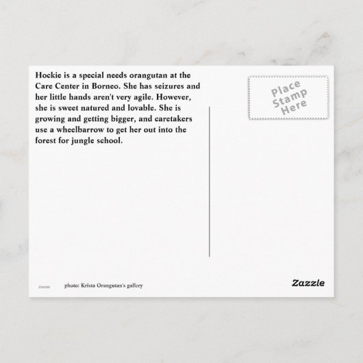 Hockie Orangutan - ein Mädchen mit besonderen Bedü Postkarte (Rückseite)