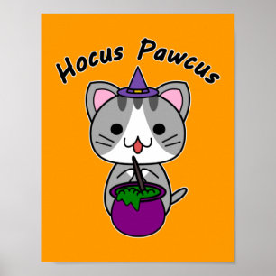 Hocus Pawcus - Graue getigerte Katze - Schwarze Sc Poster