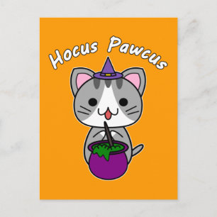 Hocus Pawcus - Graue getigerte Katze - Weiße Schri Feiertagspostkarte
