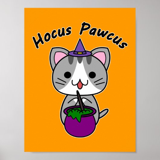 Hocus Pawcus - Graue Tabby Katze - Schwarzes Schre Poster (Vorne)