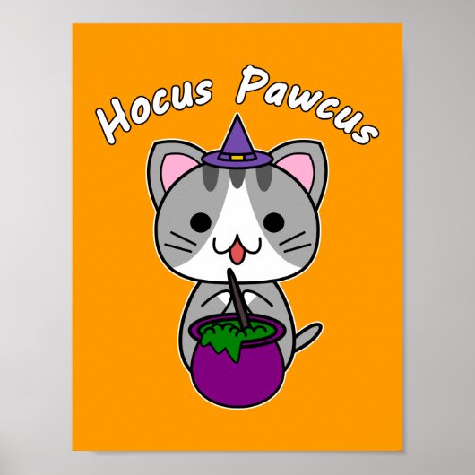 Hocus Pawcus - Grey Tabby Cat - White Writing Poster (Vorne)
