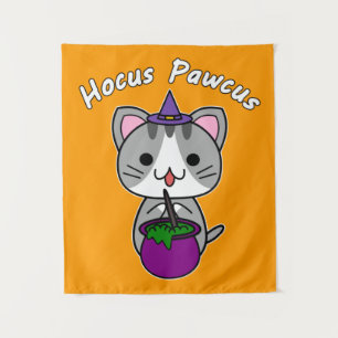 Hocus Pawcus - Grey Tabby Cat - White Writing Wandteppich
