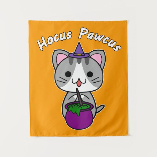 Hocus Pawcus - Grey Tabby Cat - White Writing Wandteppich (Vorderseite)