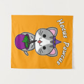 Hocus Pawcus - Grey Tabby Cat - White Writing Wandteppich (Vorderseite (Horizontal))