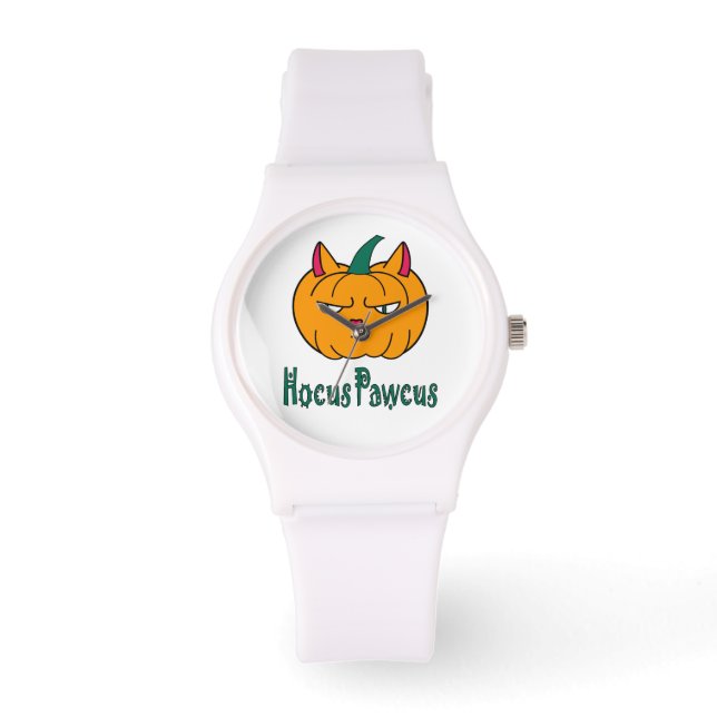 Hocus pawcus Halloween Kürbisinger Katzenmagie Armbanduhr (Vorderseite)