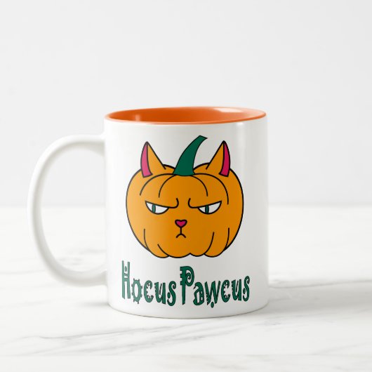 Hocus pawcus Halloween Kürbisinger Katzenmagie Zweifarbige Tasse (Links)