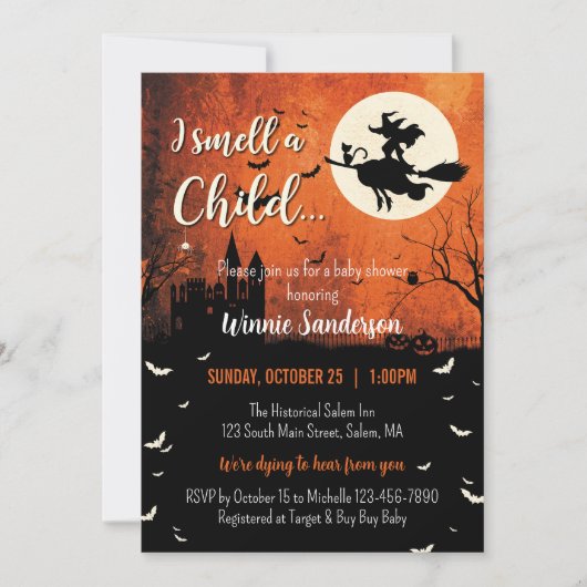 Hocus Pocus Baby Shower Einladung (Vorderseite)