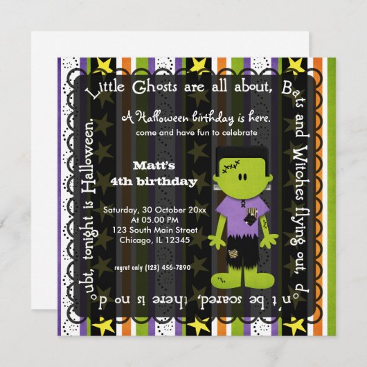 Hocus Pocus Frankenstein Birthday Einladung (Vorne/Hinten)