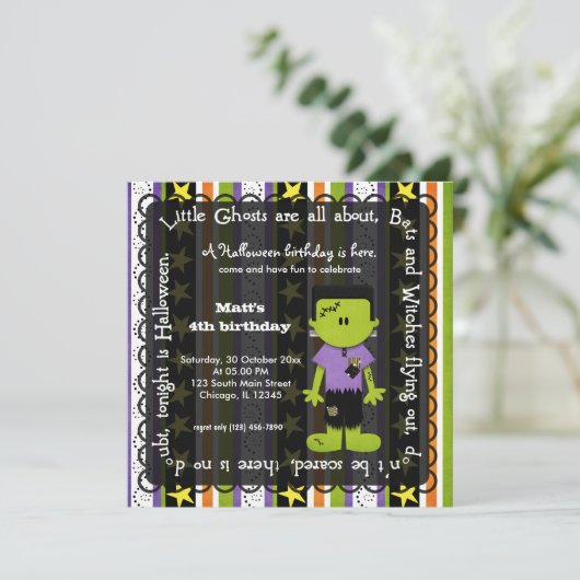 Hocus Pocus Frankenstein Birthday Einladung (Stehend Vorderseite)