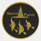 Hocus Pocus Golden Hexen auf Broom Spooky Beängsti Runder Aufkleber (Vorderseite)