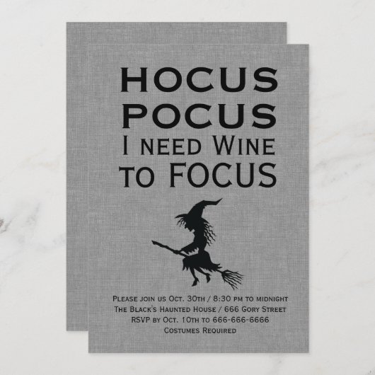 HOCUS POCUS Grau Halloween-Party Einladung (Vorne/Hinten)