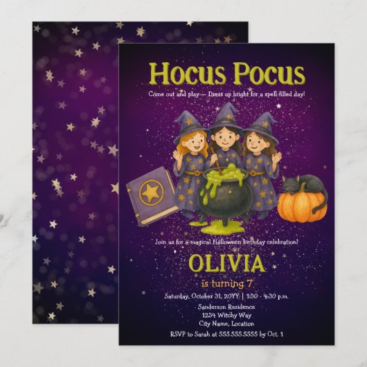 Hocus Pocus Halloween Geburtstagsparty Einladung (Vorne/Hinten)