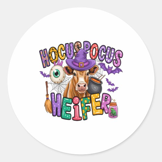 Hocus Pocus Heifer Halloween Kuh Runder Aufkleber (Vorderseite)