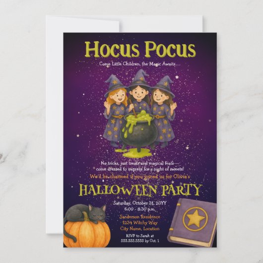 Hocus Pocus Kids Halloween-Party Einladung (Vorderseite)