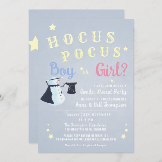 Hocus Pocus Magic Snowman Winter Gender Reveal Einladung (Vorne/Hinten)