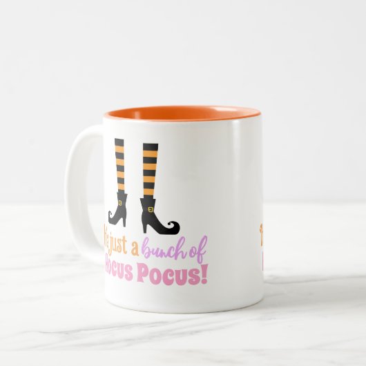 Hocus Pocus Modernes Halloween Orange Lila Zitat Zweifarbige Tasse (Vorderseite Links)