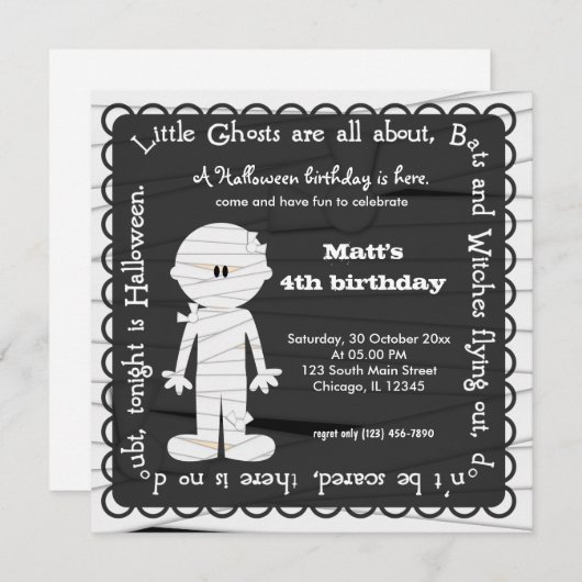 Hocus Pocus Mummy Birthday Einladung (Vorne/Hinten)