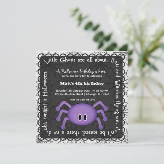 Hocus Pocus Spider Birthday Einladung (Stehend Vorderseite)