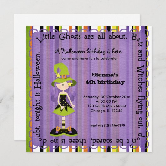 Hocus Pocus Witch Birthday Einladung (Vorne/Hinten)