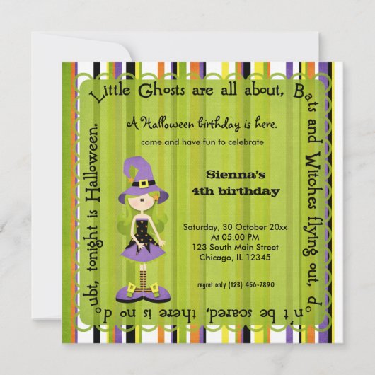 Hocus Pocus Witch Birthday (grün) Einladung (Vorderseite)