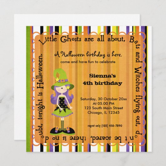 Hocus Pocus Witch Birthday (Orange) Einladung (Vorne/Hinten)