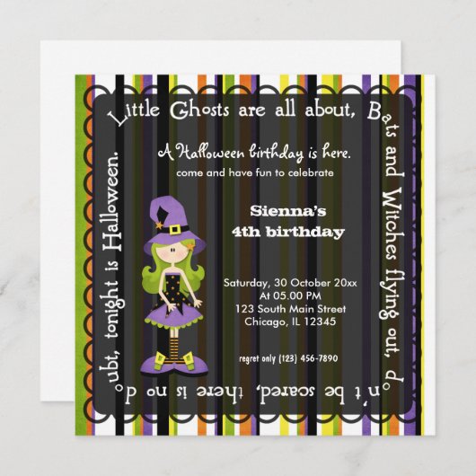 Hocus Pocus Witch Birthday (Schwarz) Einladung (Vorne/Hinten)