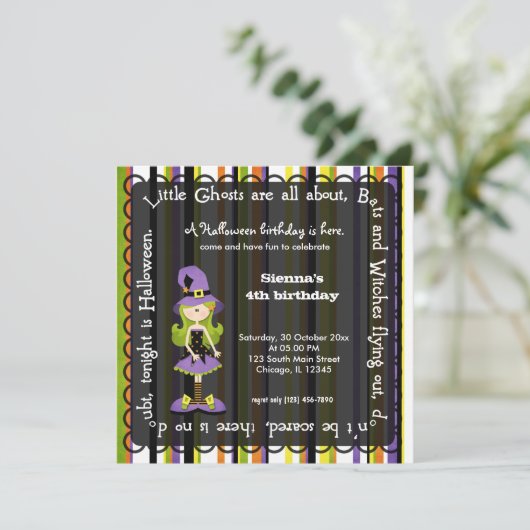 Hocus Pocus Witch Birthday (Schwarz) Einladung (Stehend Vorderseite)