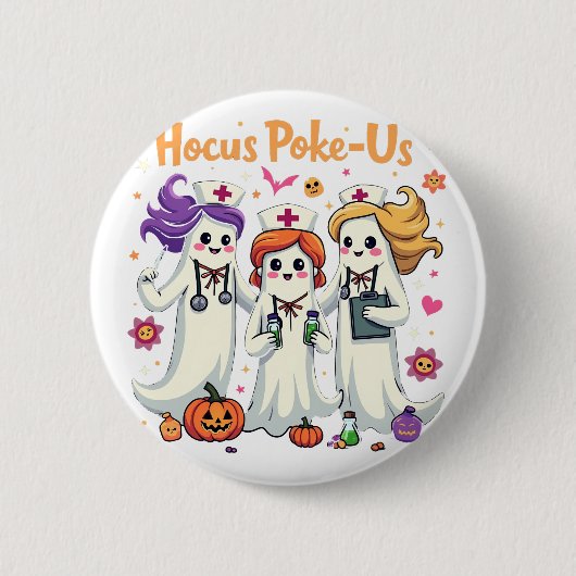 Hocus-Poke Us Nursing Spooky Halloween Ghost Button (Vorderseite)
