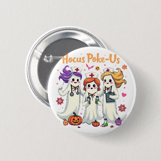 Hocus-Poke Us Nursing Spooky Halloween Ghost Button (Vorne & Hinten)
