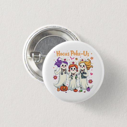 Hocus-Poke Us Nursing Spooky Halloween Ghost Button (Vorne & Hinten)