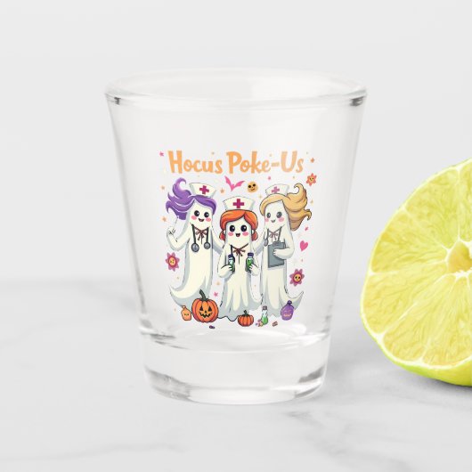 Hocus-Poke Us Nursing Spooky Halloween Ghost Schnapsglas (Vorderseite)