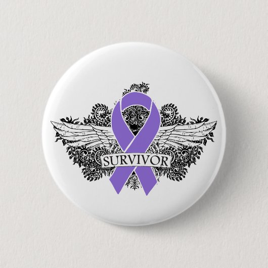 Hodgkins Lymphoma Winged SURVIVOR Ribbon Button (Vorderseite)